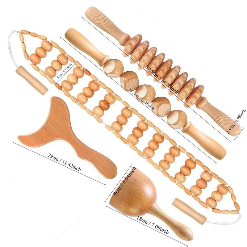 Wood Therapy Massage Tool Set, 5 Counts Professional Wood Massage Kit, Trigger Point Skincare Manual Muscle Release Stick Massagers, Summer Body Care Gift