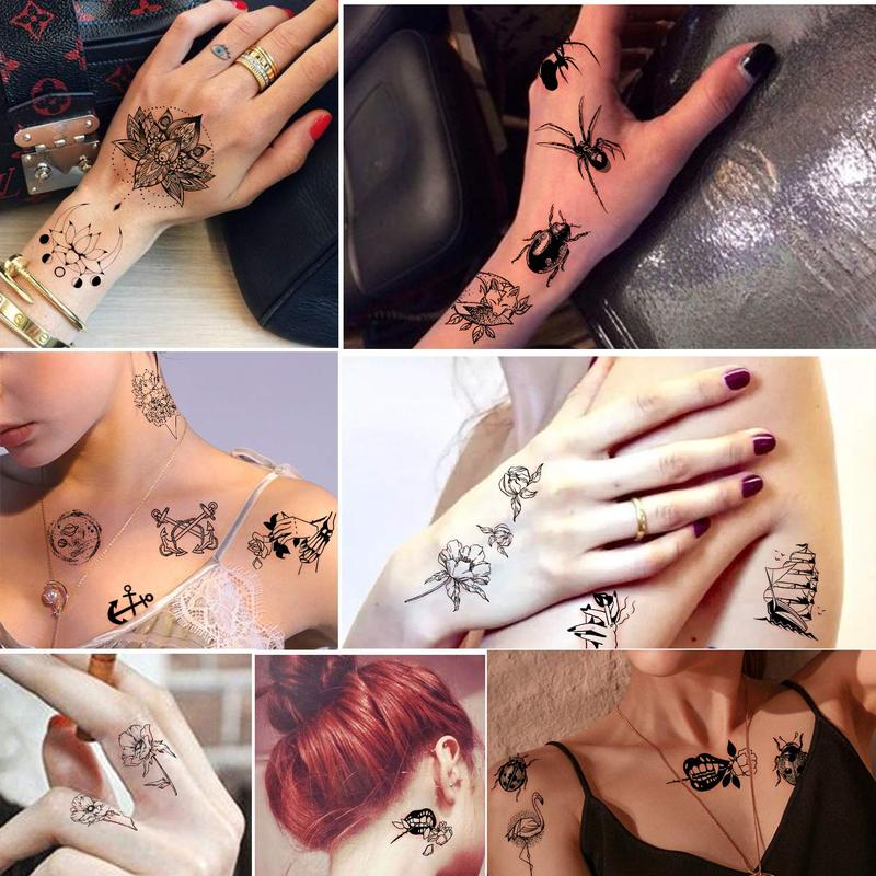 Waterproof Temporary Tattoos - 60 Sheets Tiny Fake Tattoo, Flowers Crowns Stars Animal Butterfly Collection Realistic