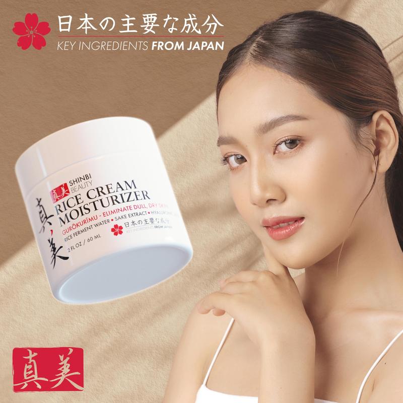 Shinbi Beauty Japanese Skincare Moisturizer for Face - Rice Cream With Rice Ferment + Sake Extract - J Beauty Natural Asian Skincare Products 2oz Hydrate Flawless