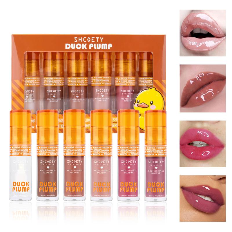 Duck Lip Oil Set, 6 Counts set Moisturizing Non-greasy Lip Gloss, Glossy Lip Glaze, Plumping Lip Oil for Girls & Women