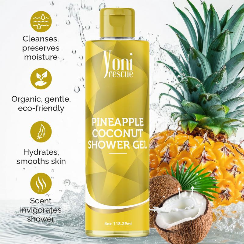 Pineapple Coconut Body & Bath Care Set- Shower Gel(4oz),  Body Essential Oil(4oz) 100% All Natural with Sugar Scrubs(8oz) by Yoni Rescue