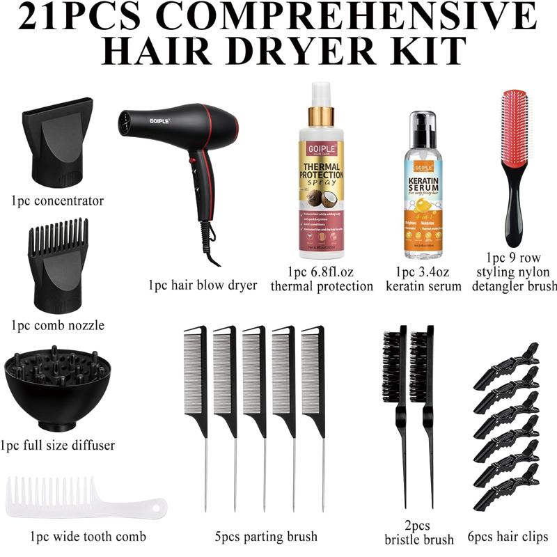 Hair Dryer Kit with Ionic Technology for Women and Men - Lightweight, Low Noise, and Perfect Blow Dry Results Every Time