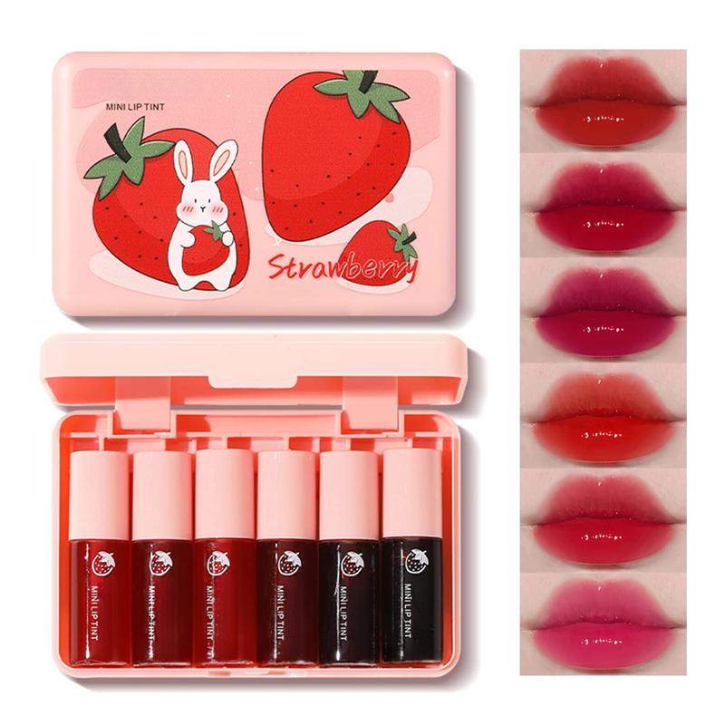 6 Colors Lip Tint Stain Mini Liquid Lipstick, Lip Gloss Moisturizing Natural, Multi-Use Lip and Cheek Tint, Non-Stick Cup, Lightweight, High Pigment Color and Instant Shine, Cheeky, Long-Lasting, Vivid Color Makeup