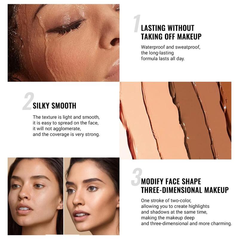 4 Color Highlighter Contour Stick,Cream Contour Palette Kit for Beginners,Bronzer Contouring Sticks,contorno maquillaje para mujer en oferta,Concealer Stick Primer Face Makeup Brightener,01+02