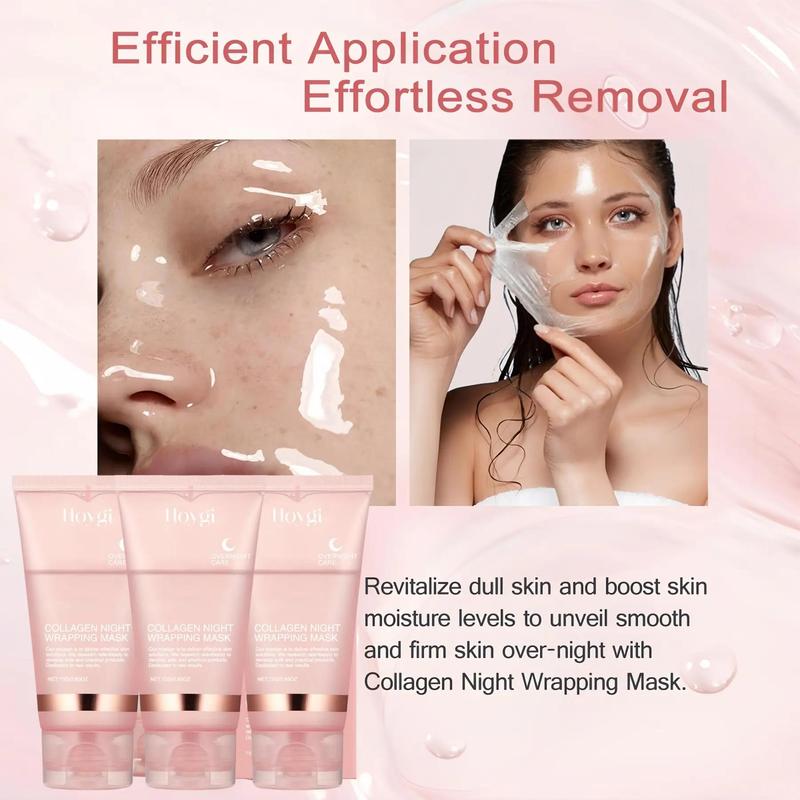 Collagen Overnight Wrapping Peel Off Facial Mask & Double Chin Mask & Brush, 18pcs set Hydrates and Tightens Skin Product, Firming & Lifting Tool