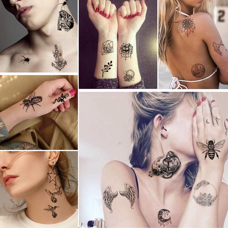 Waterproof Temporary Tattoos - 60 Sheets Tiny Fake Tattoo, Flowers Crowns Stars Animal Butterfly Collection Realistic