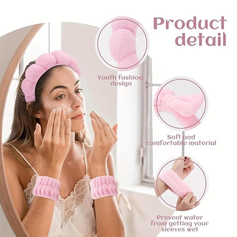 Facial Care Tool Set, 5 Counts set Double-sided Silicone Facial Brush & Wristband & Headband & Wrist Washband, Manual Massage Brush, Skin Care Tool