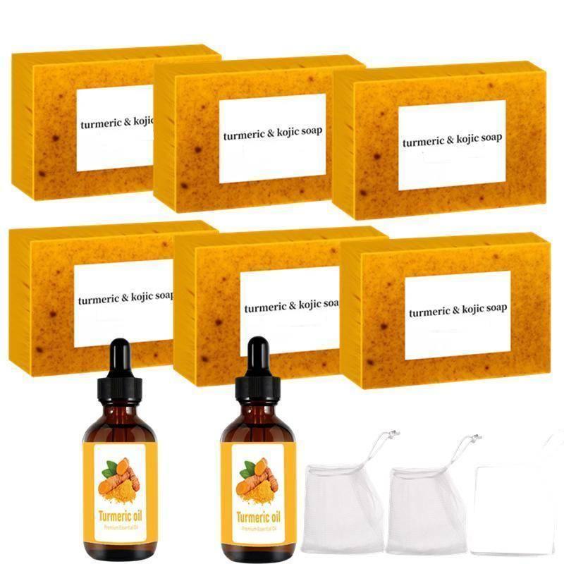 Turmeric Soap & Essential Oil Set, Including 1 Counts Turmeric Soap & 1 Counts Essential Oil &1 Counts Soap Saver Daily Skin Care Set for Men& Women, Christmas Gift