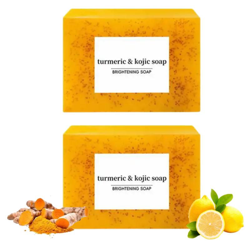 2PCS Turmeric and Kojic Acid Soap Bar Gentle Cleanser for Body Face, Turmeric Body Wash Soap Smooth Skin Cleansing Natural Handmade Soap Even out Tone Skin Body Care Skin Repair