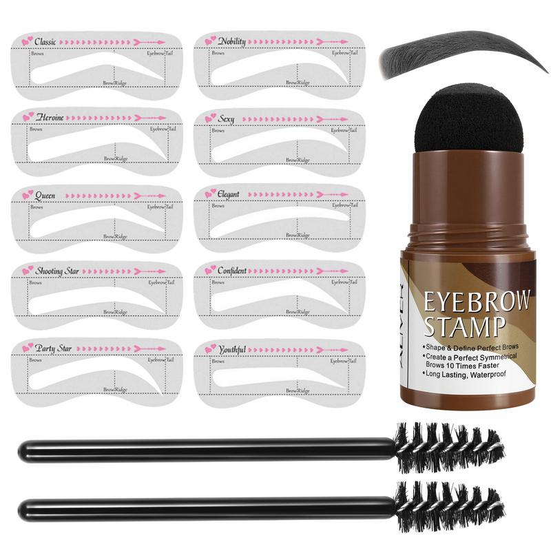 Aliver Eyebrow Stamp Stencil Kit, Eyebrow Stamp Kit with 10 Styles Reusable Eyebrow Stencils, 2 Eyebrow Pen Brushes Makeup Cosmetic