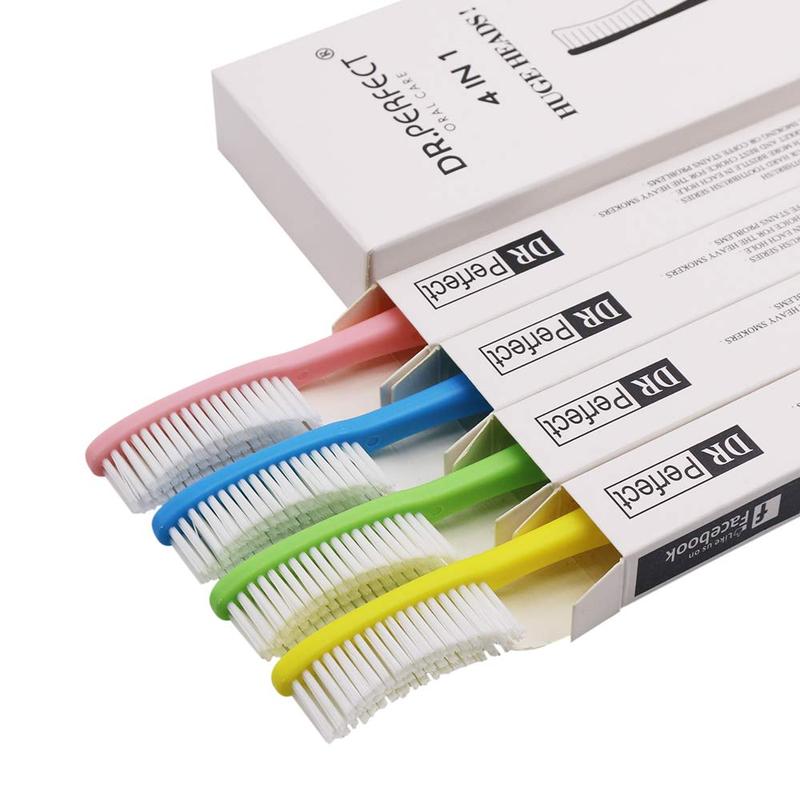 Extra Hard & Firm Toothbrush BPA Free Large Long Head Whitening Teeth Pack of 4