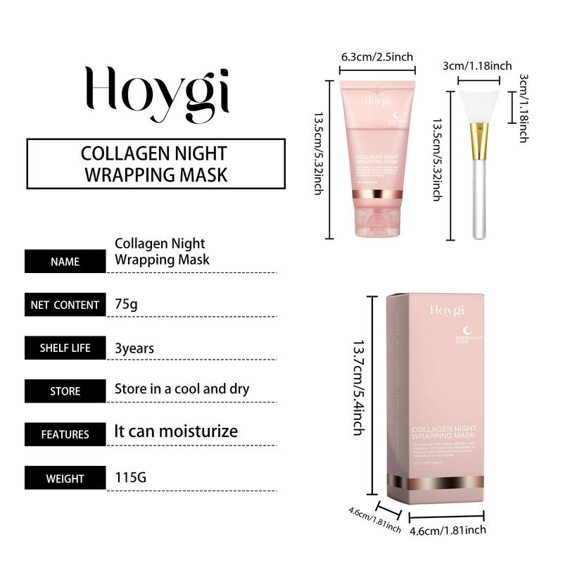 Collagen Overnight Wrapping Peel Off Facial Mask, 2 Counts Hydrating Face Mask with Brush, Comfort Face Care Product for Women & Men, Christmas Gift