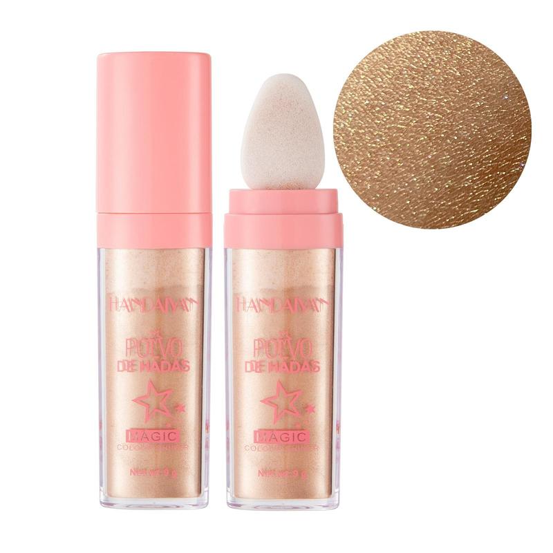 Shimmering Highlighter Powder Stick with Soft Sponge Head, Long Lasting Body Glitter Makeup Highlight Powder, Pearly Face Brightener