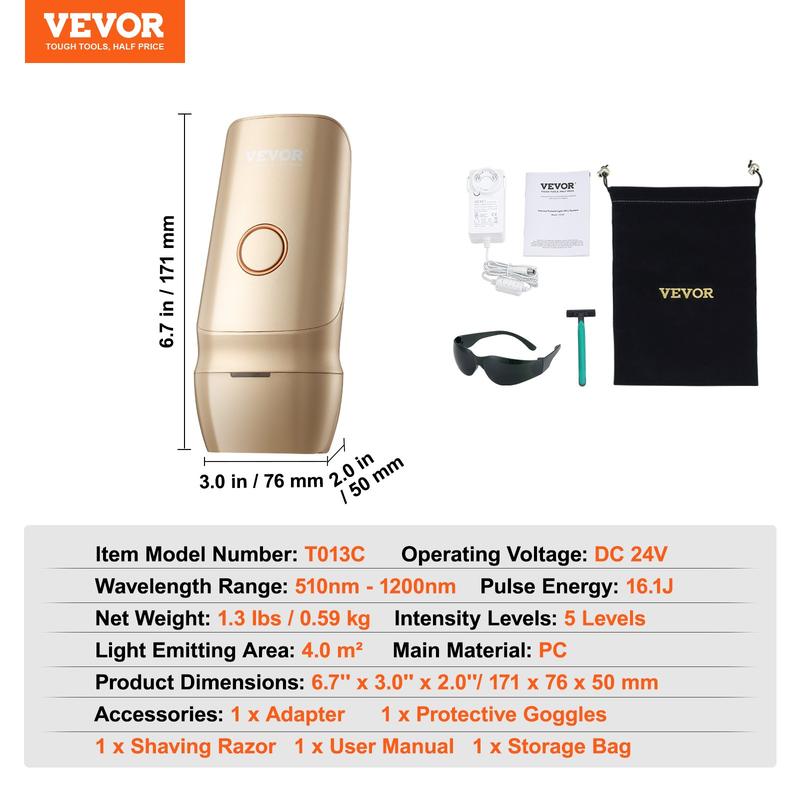 VEVOR IPL Hair Removal, Permanent Hair Removal with Ice Cooling System for Women Men, Auto Manual Modes & 5 Levels, Painless At-Home Hair Removal Device for Legs, Arms, Armpits, Bikini Line