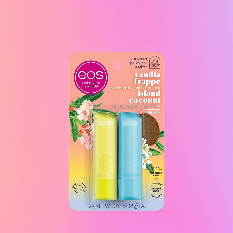 eos Sunset Sips Lip Balms- Island Coconut & Vanilla Frappe, All-Day Moisture, Lip Care, 0.14 oz, 2-Pack