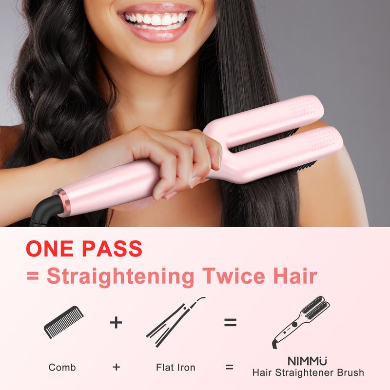 Nimmu Dual Hair Straightener Comb Styling Tool for Frizz-Free Hair Curler 5 Temp Comfort Hairwaver Smoothing Brush, 30s Fast Ceramic Heating 360 Swivel Cord Portable Straightening for Home, Travel, Salon Halloween Christmas Girlfriend Women Birthday Gifts