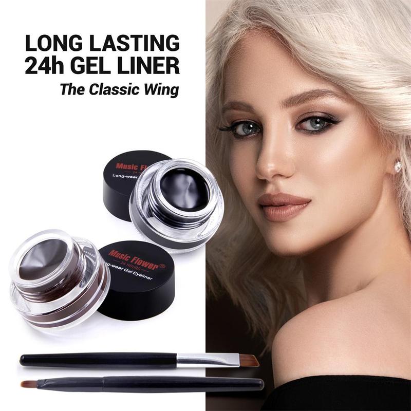 2pcs Long Lasting Gel Eyeliner with Brush, Waterproof & Smudgeproof Liquid Shimmer Glitter Makeup Liner, New Fashion Makeup Products