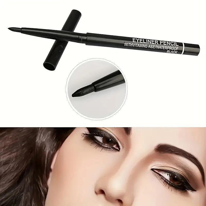 Waterproof Black Eyeliner Pencil with Vitamin E - Smudge-Proof & Long-Lasting Cosmetic Eyeliner Makeup