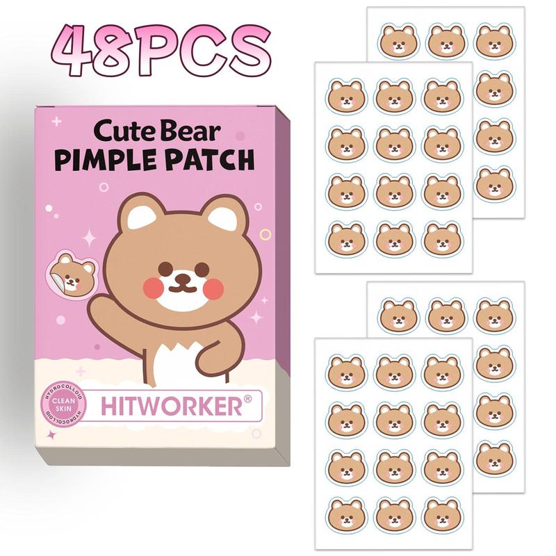 Cute Bear Pattern Pimple Patch, 48pcs box Hypoallergenic Acne Cover Patches, Face Acne Care Patches, Skin Care Products for Daily, Christmas Gift