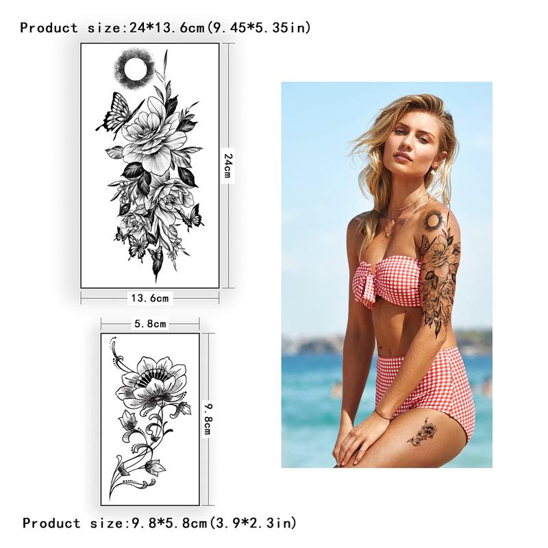 70 Temporary Tattoos Waterproof for Men, Women, Boys and Girls, Roses Peony Butterfly Wing  TattoosBody Hand Shoulder Arm Leg Half Sleeve Realistic Tattoos Stickers