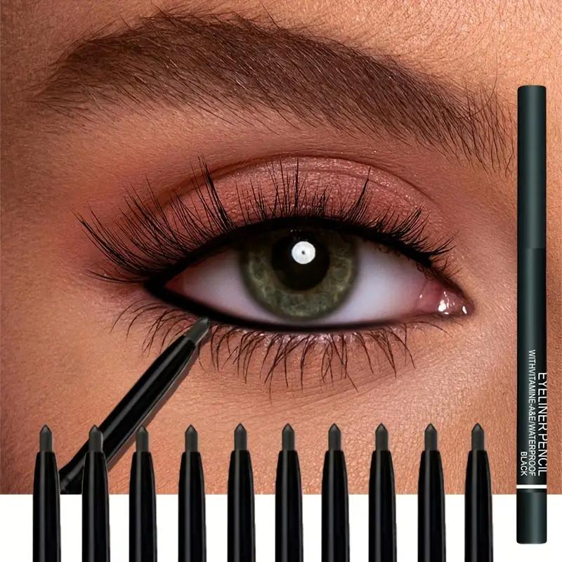 Waterproof Black Eyeliner Pencil with Vitamin E - Smudge-Proof & Long-Lasting Cosmetic Eyeliner Makeup