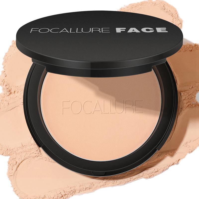 FOCALLURE Flawless Pressed Powder, Control Shine & Smooth Complexion, Pressed Setting Powder Foundation Makeup, Portable Face Powder Compact, Long-Lasting Matte Finish, Ivory