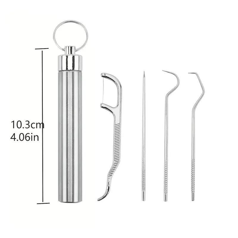 Stainless Steel Toothpick Set with Box Case, 4 Counts set Portable Reusable Pocket Toothpick for Outdoor Picnic Camping Travel