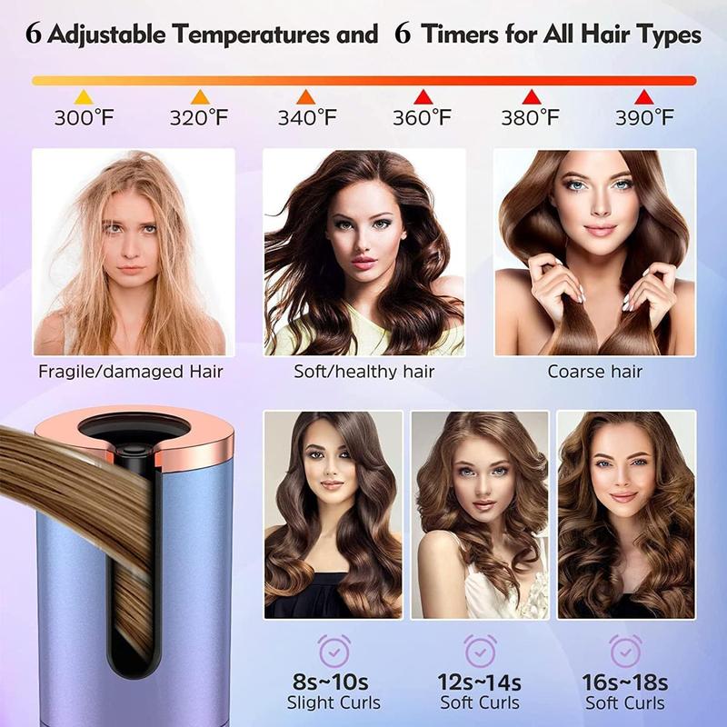 Automatic Cordless Auto Hair Curler, 1 Set Curling Iron with LCD Display & Accessories, Portable Rotating Ceramic Barrel Curling Wand for Women, Christmas Gift