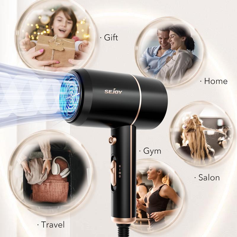 Sejoy Hair Dryer, 1800W Professional Ionic Blow Dryer for Women, Lightweight Portable Travel Hairdryer for Hair Care, Powerful Hot Cool Wind