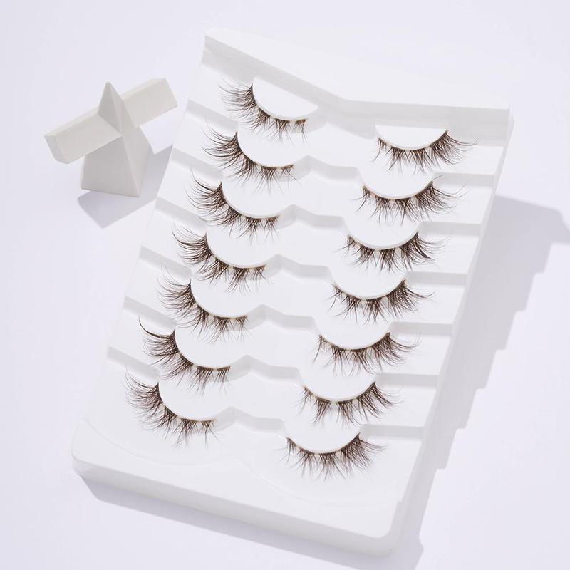 Fluffy False Eyelashes, 7 Pairs Fish Tail Crossed Fake Cluster Lashes with Clear Bands for Lash Extensions, Eyelash Extensions Kit, Natural Curling Eyelash for Women and Girls Eye Makeup Enhancement, Christmas Gift, Makeup Products, Lashes Extension Kit