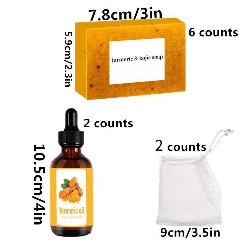 Turmeric Soap & Essential Oil Set, Including 1 Counts Turmeric Soap & 1 Counts Essential Oil &1 Counts Soap Saver Daily Skin Care Set for Men& Women, Christmas Gift