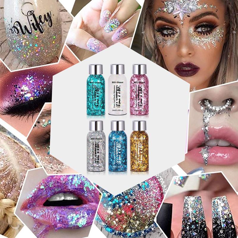 Mermaid Sequins Body Glitter Gel, 2 Counts Long Lasting Glitter for Body Face Hair Eyeshadow, No Glue Needed and Easy To Remove