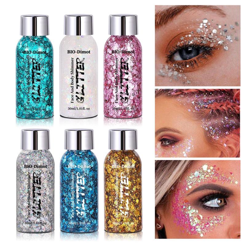 Mermaid Sequins Body Glitter Gel, 2 Counts Long Lasting Glitter for Body Face Hair Eyeshadow, No Glue Needed and Easy To Remove