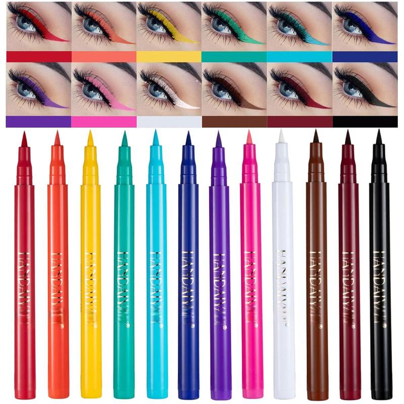 12 Colors Matte Liquid Eyeliner Set Rainbow Colorful Neon Eyeliner Pencil Pigmented Waterproof Smudgeproof Long Lasting Gel Eye Liner Christmas Makeup Gift Kit for Women (Set E)