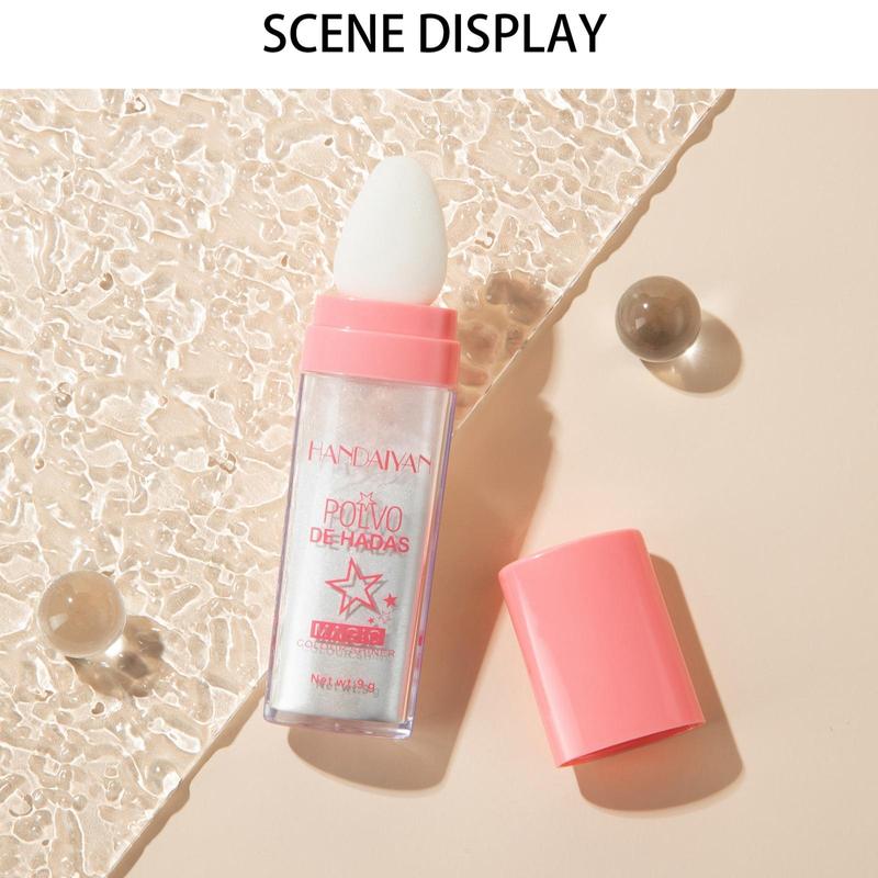 Shimmering Highlighter Powder Stick with Soft Sponge Head, Long Lasting Body Glitter Makeup Highlight Powder, Pearly Face Brightener