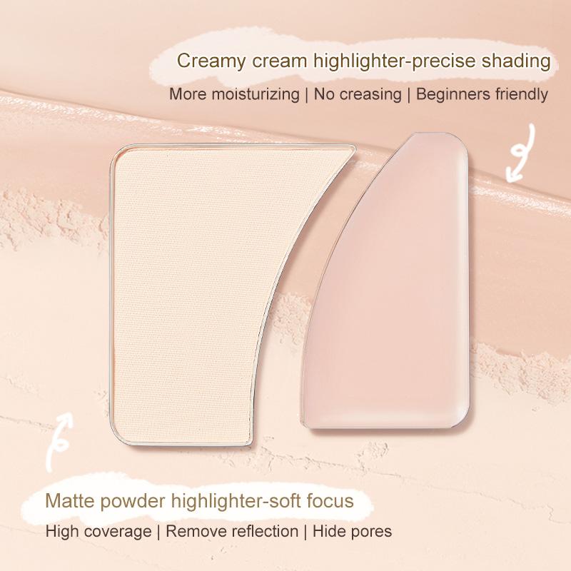 Judydoll Dual-Color Anti-smudge & Brightening Highlighter Palette For A Fair Complexion, 2 In 1 Powder and Cream Makeup Highlighter, Perfect For Contouring And Brightening Your Face, Long-Lasting