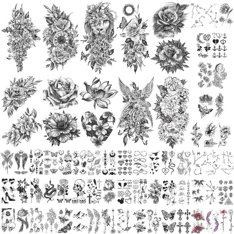 70 Temporary Tattoos Waterproof for Men, Women, Boys and Girls, Roses Peony Butterfly Wing  TattoosBody Hand Shoulder Arm Leg Half Sleeve Realistic Tattoos Stickers