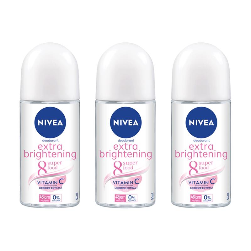 Nivea Brightening Powder Deodorant Roll-On 50ml Vitamin C 3-Pack