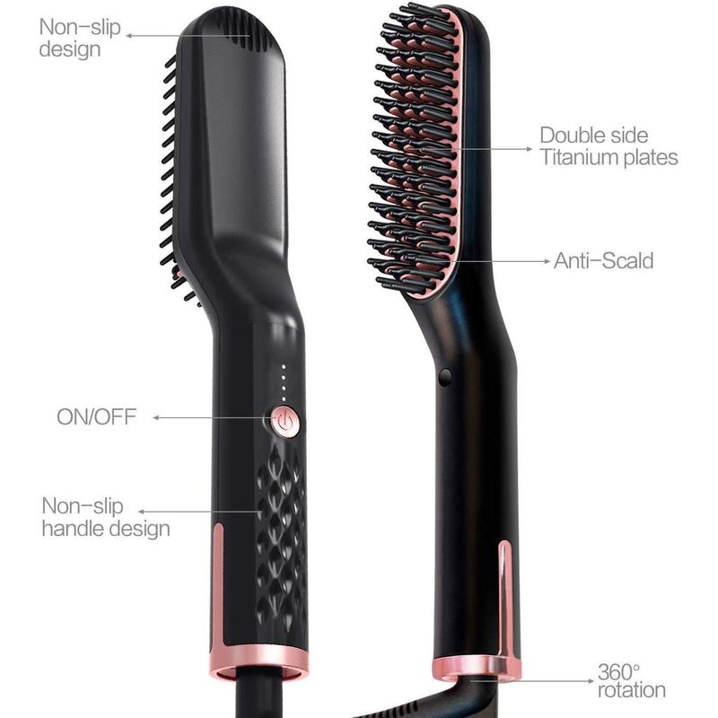 3 in 1 Hair Straightening Brush, 1 Count Anti-scald Heat Resistant Electric Beard Straightener Brush, Heated Hair Styling Machine, Hair Straightener