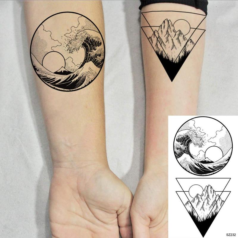 Geometric Shape Landscape Pattern Temporary Tattoo Sticker, 18pcs Creative Fake Tattoo Sticker, Body Art Decoration for Men & Women