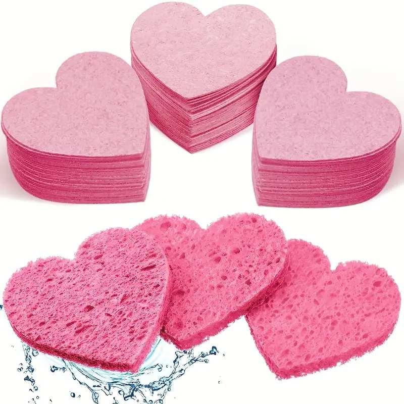 Disposable Heart Shaped Facial Cleansing Puff, Facial Washing Sponge, Skincare Tool, Dual Sided Facial Scrubber, Compressed Facial Sponges for Travel, Christmas Gift