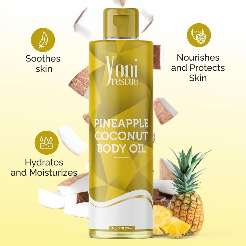 Pineapple Coconut Body & Bath Care Set- Shower Gel(4oz),  Body Essential Oil(4oz) 100% All Natural with Sugar Scrubs(8oz) by Yoni Rescue