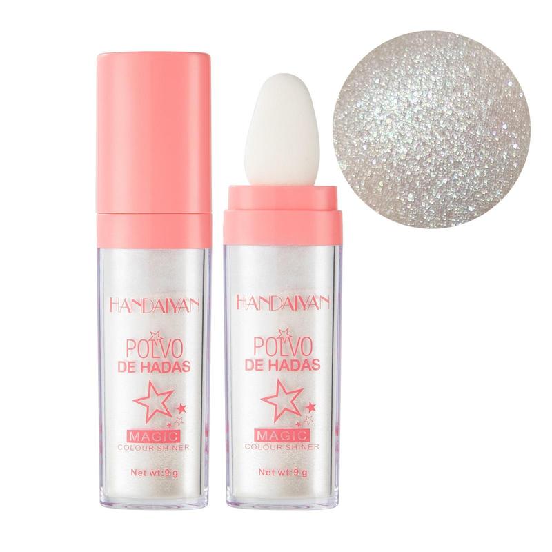 Shimmering Highlighter Powder Stick with Soft Sponge Head, Long Lasting Body Glitter Makeup Highlight Powder, Pearly Face Brightener