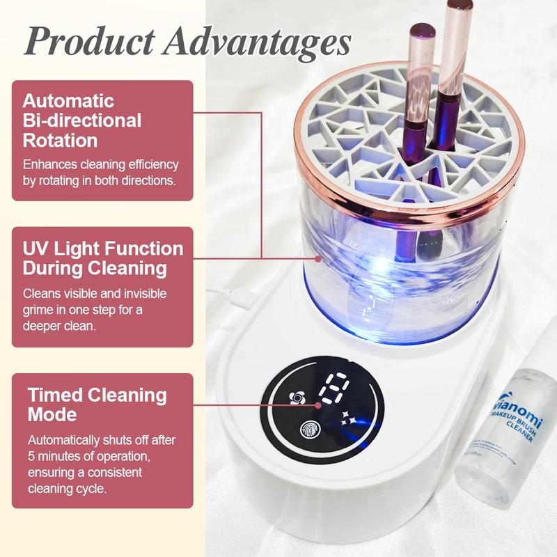 Electric Makeup Brush Cleaner, 1 Set USB Rechargeable Makeup Brush Cleaning Machine with Brush Holder & Cleansing Fluid, Professional Makeup Tool for Women, Christmas Gift