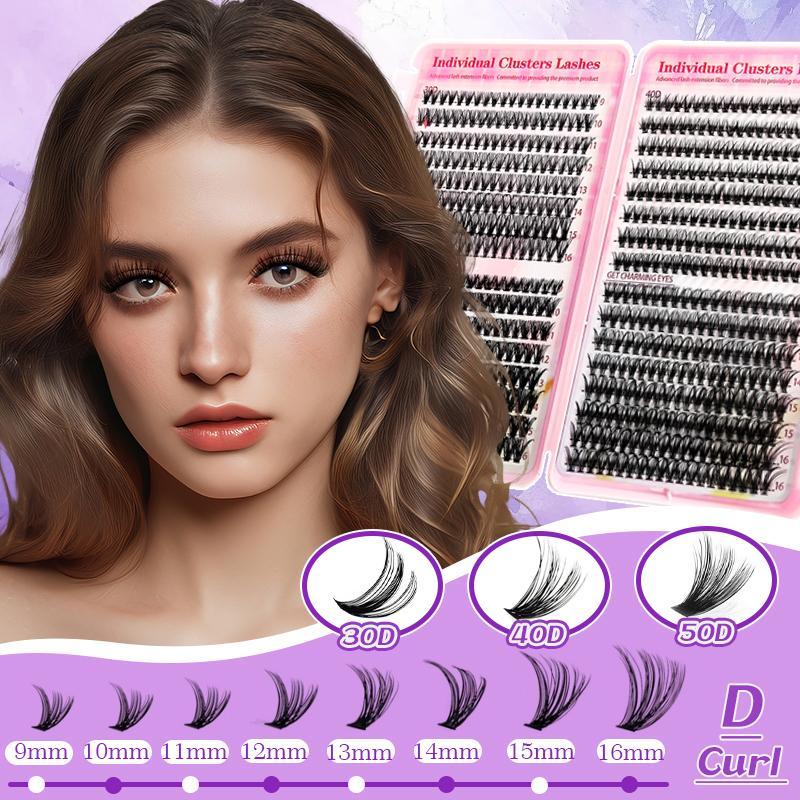 Mixed Size Individual False Eyelashes with Lash Applicator Tools, 1 Box Multicolored Natural Curl Eyelash Extensions Kit, Eye Makeup Product for Women & Girls, Lash Clusters Kit