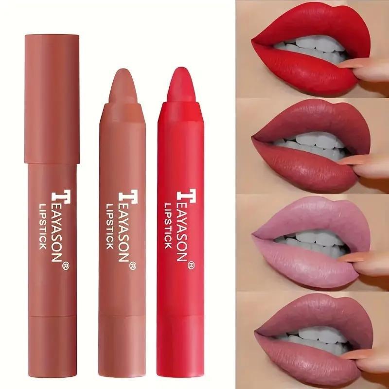 Long Lasting Matte Lipstick, 2 Counts set Water Proof Velvet Matt Finish Lip Crayon, Easy Coloring Lip Sticks, Lip Stain, Sweat Proof Moisturizing Matte Lipstick, Makeup Products, Christmas Gift