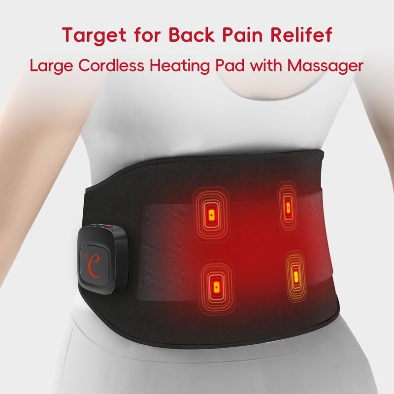 XXL Large Cordless Heating Pad with Massager for Back, App Control Portable Back Massager with Heat, Wireless Heating Pads for Cramps, Wearable Lower Back Massager Gifts for Dad Mom Comfort