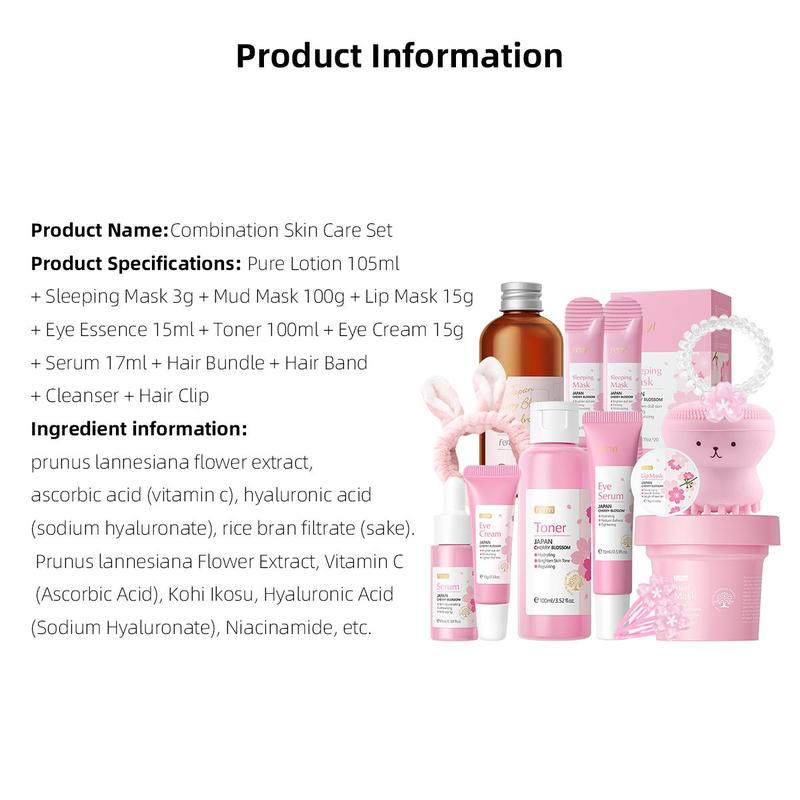 Sakura Skin Care Set, 1 Set Moisturizing Skin Care Kit with Exquisite Gift Bag, Personal Care Products for Home & Travel