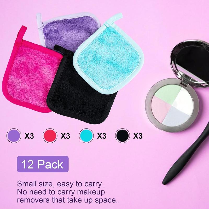 12 Pcs Makeup Remover Cloth, Premium Reusable Makeup Remover Pads Towels, Washable Microfiber Face Cloth, Soft Makeup Washcloths for Face, Face Wash Cloths, Drying Facial Cleansing Cloths 5 X 5 inch