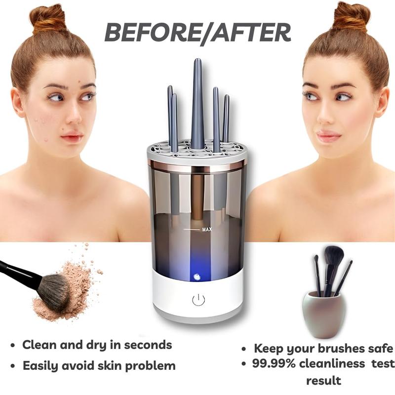 2 in 1 Electric Makeup Brush Cleaner for Christmas Gift, 1 Count Automatic Makeup Brush Cleaning Machine with Manual Silicone Massage Cleansing Face for Daily Use